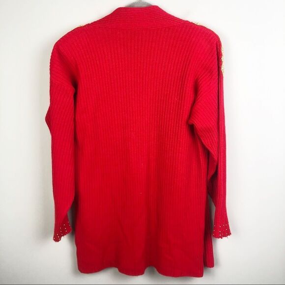 FOCUS USA | Vintage Sweater Set Red Gold Embellished Sleeveless Top & Cardigan - Picture 6 of 12